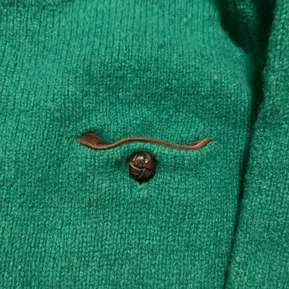 VTG 90s Polo Ralph Lauren Merino Angora Green Sweater Suede Elbow Patches Mens S - Picture 4 of 7